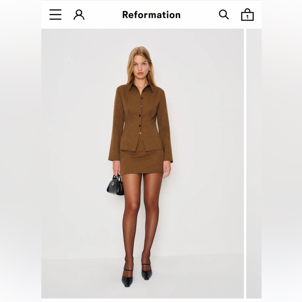 Reformation Brown Blazer & Skirt Set